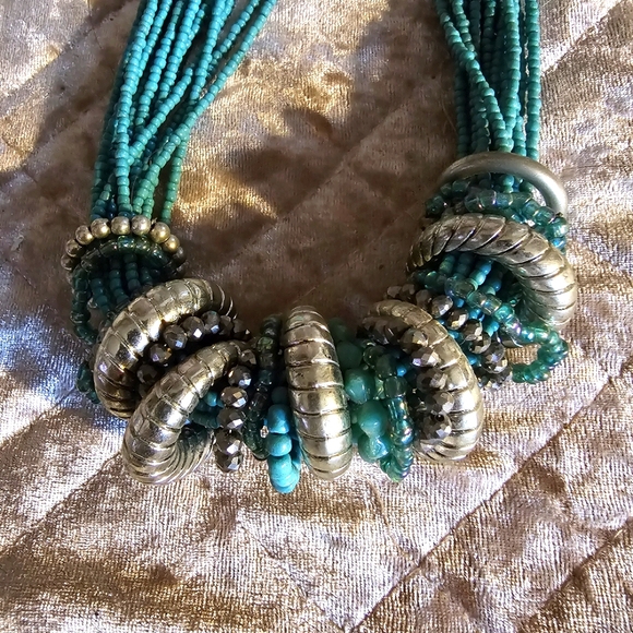 Teal beaded multistrand necklace - Picture 2 of 5